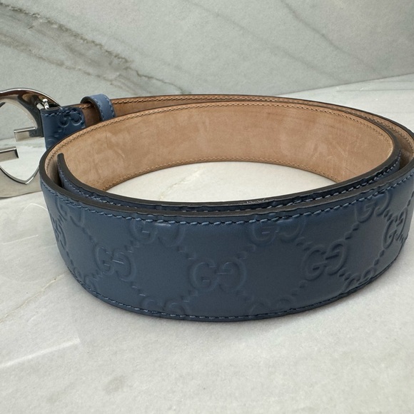 Gucci Guccissima Belt in Blue with Silver GG Buckle size 85 - Picture 4 of 6